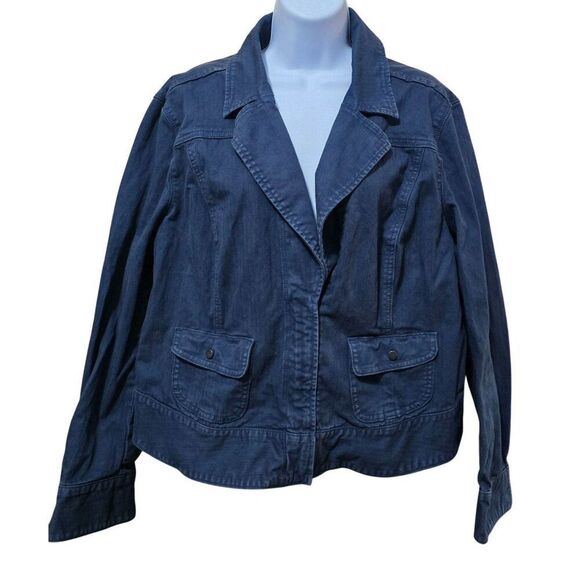 Gap 1969 Womens XXL Navy Denim Jacket Buttoned Pockets Notched Collar whimsygoth - Picture 1 of 13